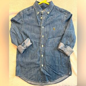 Ralph Lauren; Big Boys Cotton Chambray Sport Shirt; Long Sleeve; M (10-12)